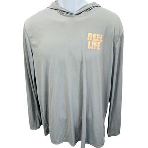 Reel Life Mens Lazy Days Performance Fishing Hoodie Gray Sun Protection Shirt L